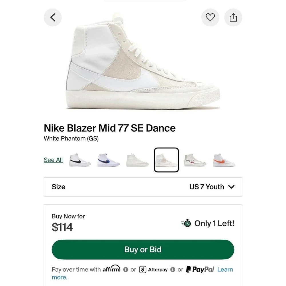 Nike Blazer Mid 77‎ SE Dance White Phantom GS DQ6084-100 Kids Size 7Y High Top
